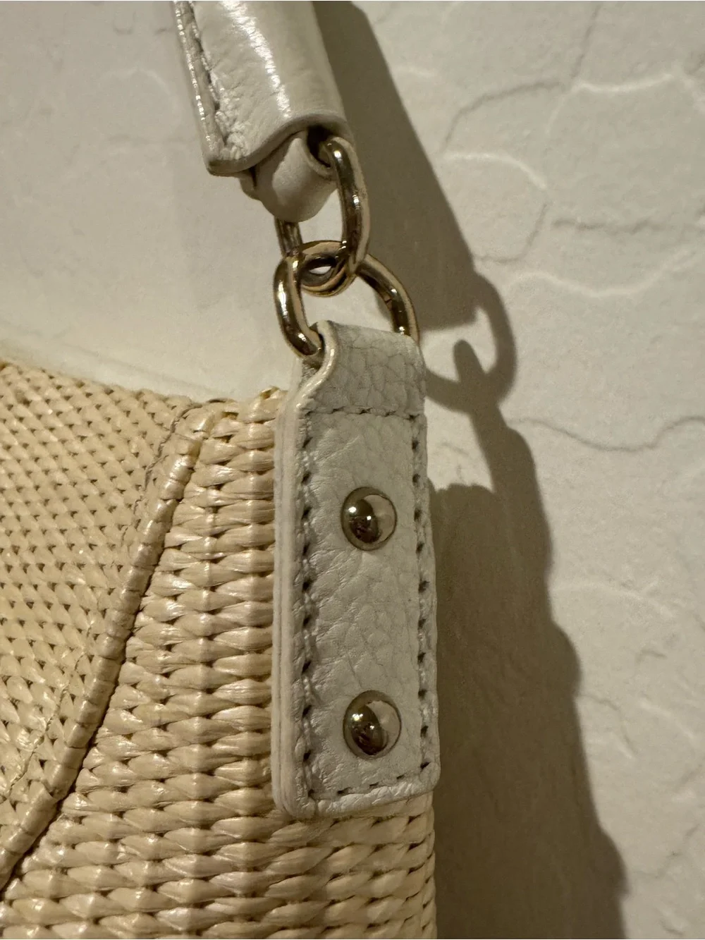 Kate Spade Cream Cobble Hill Straw and White Leather Handbag - Great condition!